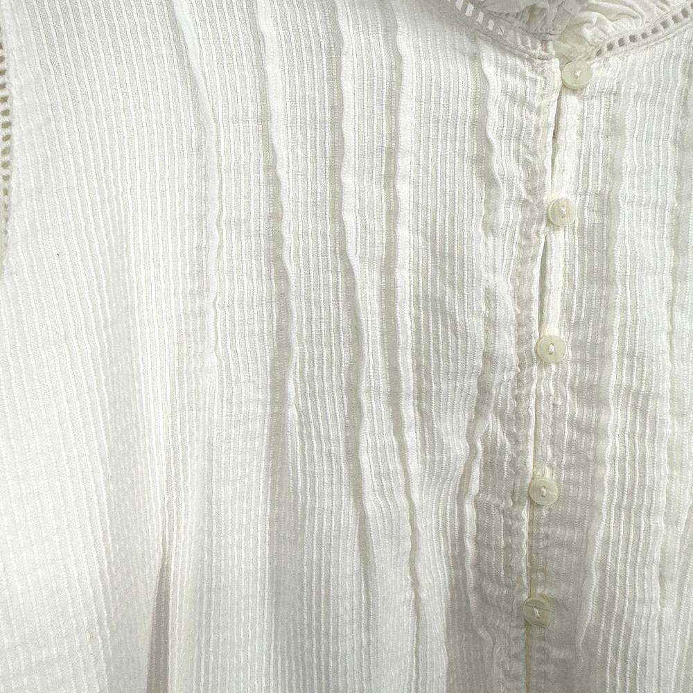 Quince Peasant Blouse Womens Large White Excellent Organic Textured Cotton RK001 - Picture 4 of 9